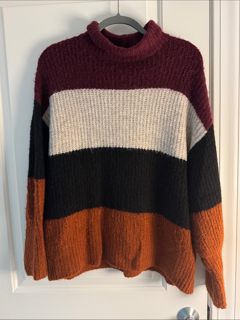 Express Women's Striped Cowl Neck Sweater - Burgundy, Cream, Black & Rust